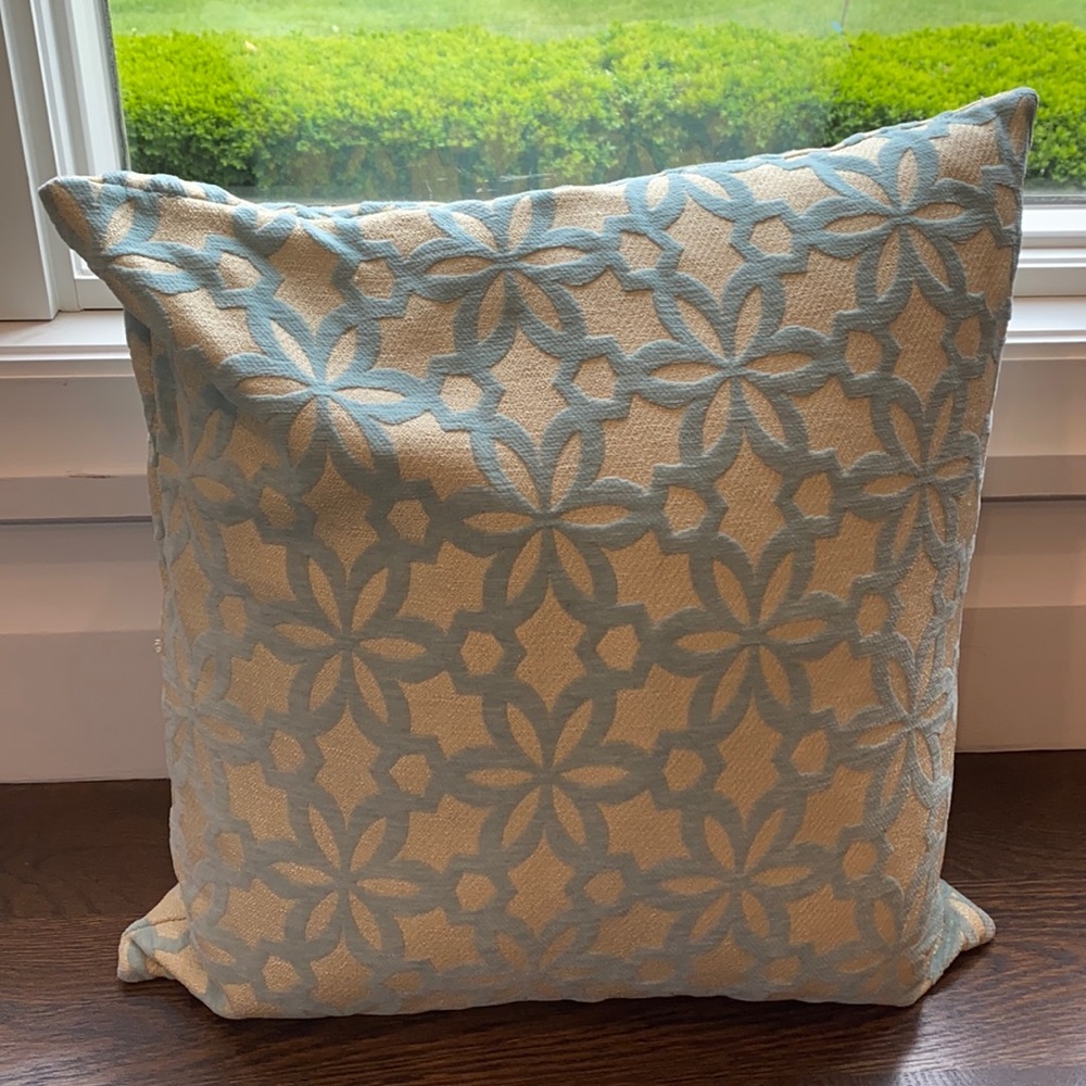 16” x 16” velvet teal and gold accent pillows
